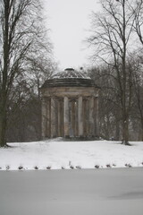 the temple in the park in a winter landscape