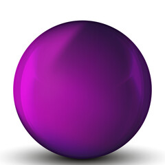 Glass purple ball or precious pearl. Glossy realistic ball, 3D abstract vector illustration highlighted on a white background. Big metal bubble with shadow.