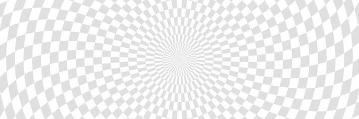 Vector illustration of checkered pattern with optical illusion. Op art abstract background. Long horizontal banner.