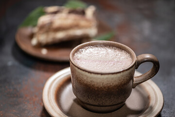 Hot chocolate and dessert tiramisu