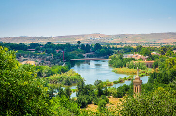 Fototapeta na wymiar Panoramic view from the city wall in Toledo, Spain