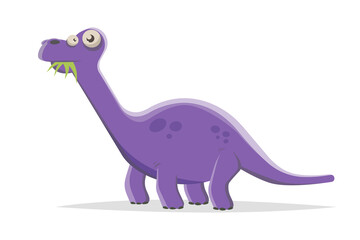 funny purple cartoon dinosaur eating plants