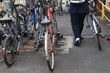 A view of the bicycle parking lot around the station in Japan.