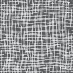 Watercolor seamless buffalo pattern of horizontal and vertical lines united in checks. Plaid checkered texture of thick and thin white lines on gray. Trend for tablecloth, fabric, wallpaper