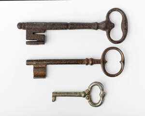 Iron cast rusty old keys