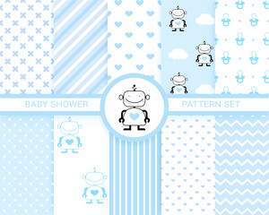 Baby boy pattern.  Baby shower seamless pattern set.