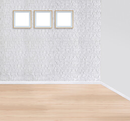 bright empty interior design, stone wall. 3D illustration