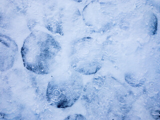 Obraz premium Rounded wood blocks covered with snow background