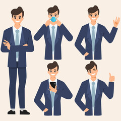 Character for emotions faces and action pose handsome man.