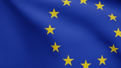 European Union flag waving in the wind. Close up of Europe banner silk blowing