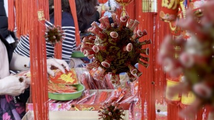 Coronavirus 2019 nCov concept. People at street market Chinese new year. Covid19