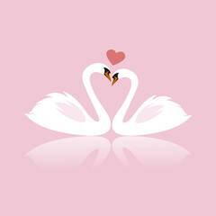 Illustration of a Couple Swan with Heart on their Head. Valentine's Day vector illustration Design.
