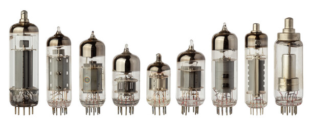 Vacuum electronic radio tubes. Isolated image on white background.