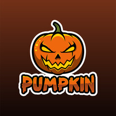 Halloween Pumpkin With Text Mascot E-sport Logo Design Concept Vector Illustration.