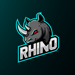 Rhino Mascot Logo With Text - Animals Mascot Esports Logo Vector Illustration Design Concept.