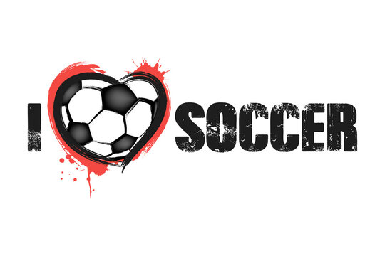 I love soccer. Design pattern on the football theme for greeting card, logo, emblem, banner, poster, flyer, badges. Vector illustration