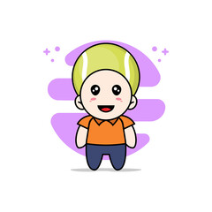 Cute courier character wearing tennis ball costume.