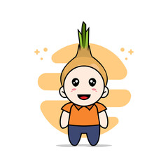 Cute courier character wearing onion costume.