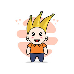 Cute courier character wearing banana costume.