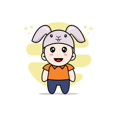Obraz premium Cute courier character wearing rabbit costume.