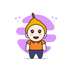 Cute courier character wearing ugli fruit costume.