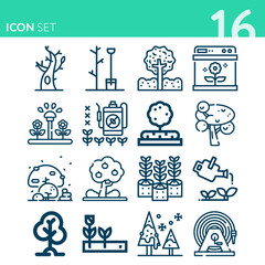 Simple set of 16 icons related to eden
