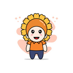 Cute courier character wearing sunflower costume.