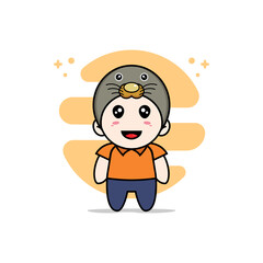 Cute courier character wearing seals costume.