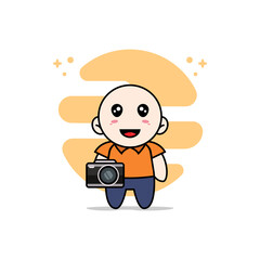Cute courier character holding a camera.