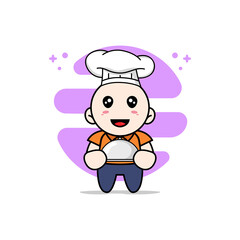 Cute courier character wearing chef costume.