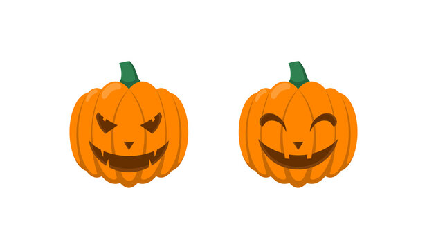 Fla Illustration of Angry and Happy Face Halloween pumpkin vector Cartoon Design.