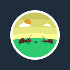 Flat Illustration of Ants Get into the Hole Vector Cartoon Illustration.