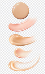Realistic skin foundation smear brush strokes set. 