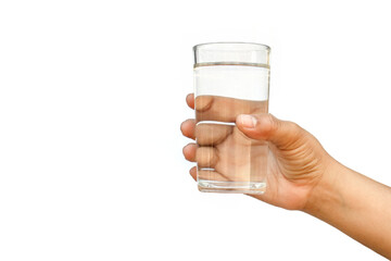 Healthy lifestyle concept.Young woman holding transparent water glasses isolated on white...