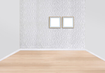 bright empty interior design, stone wall. 3D illustration