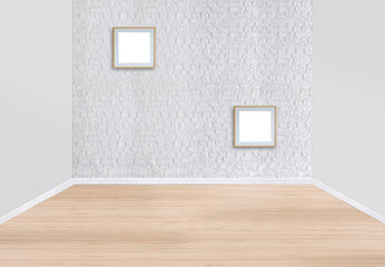 bright empty interior design, stone wall. 3D illustration