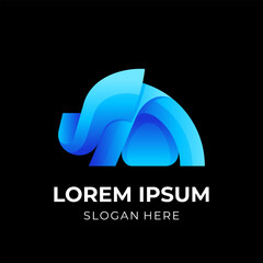 elephant logo template with 3d blue color style