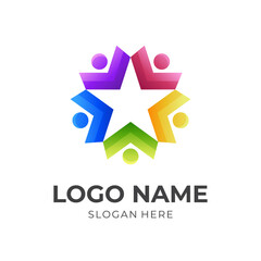 star people logo, people and star, combination logo with 3d colorful style