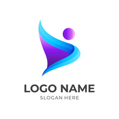 free people logo, people and wing, combination logo with 3d purple and blue color style