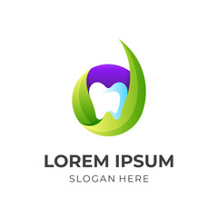 letter d dentist logo, letter d and tooth, combination logo with 3d colorful style