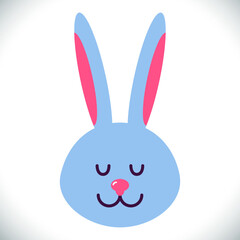 Icon of bunny head. Easter symbol. Cartoon rabbit animal character cute kawaii pastel blue on white background. Vector illustration