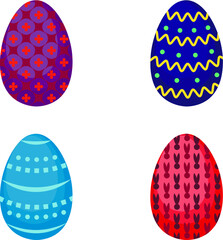 Set of Easter eggs with different textures and colorful patterns on white background. Vector illustration.