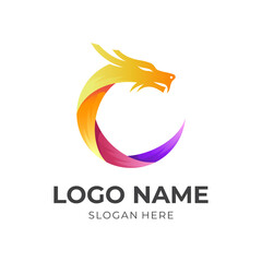 dragon logo design with 3d colorful style