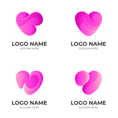 set love logo design with 3d pink color style