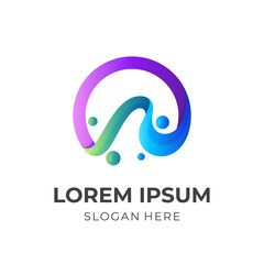 Letter N logo and babble design combination, 3d colorful logo vector