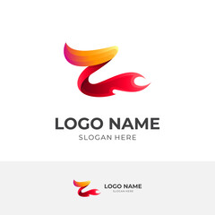 Obraz premium Z logo and fire design combination, 3d colorful logo template, power icon