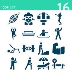 Simple set of 16 icons related to muscles