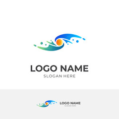 eye water logo, eye and water, combination logo with 3d colorful style