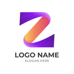 letter Z design with 3d orange and purple color style