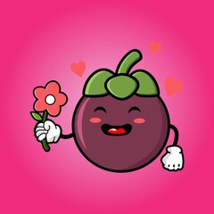 cute mangosteen cartoon mascot character